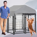 Dog Crate Dog Kennel Cage Outdoor Welded Wire Dog Playpen Heavy Duty Pet Exercise Pen with UV Protection Waterproof Cover and Roof Galvanized Metal Animal Kennel for Large Dogs, Black