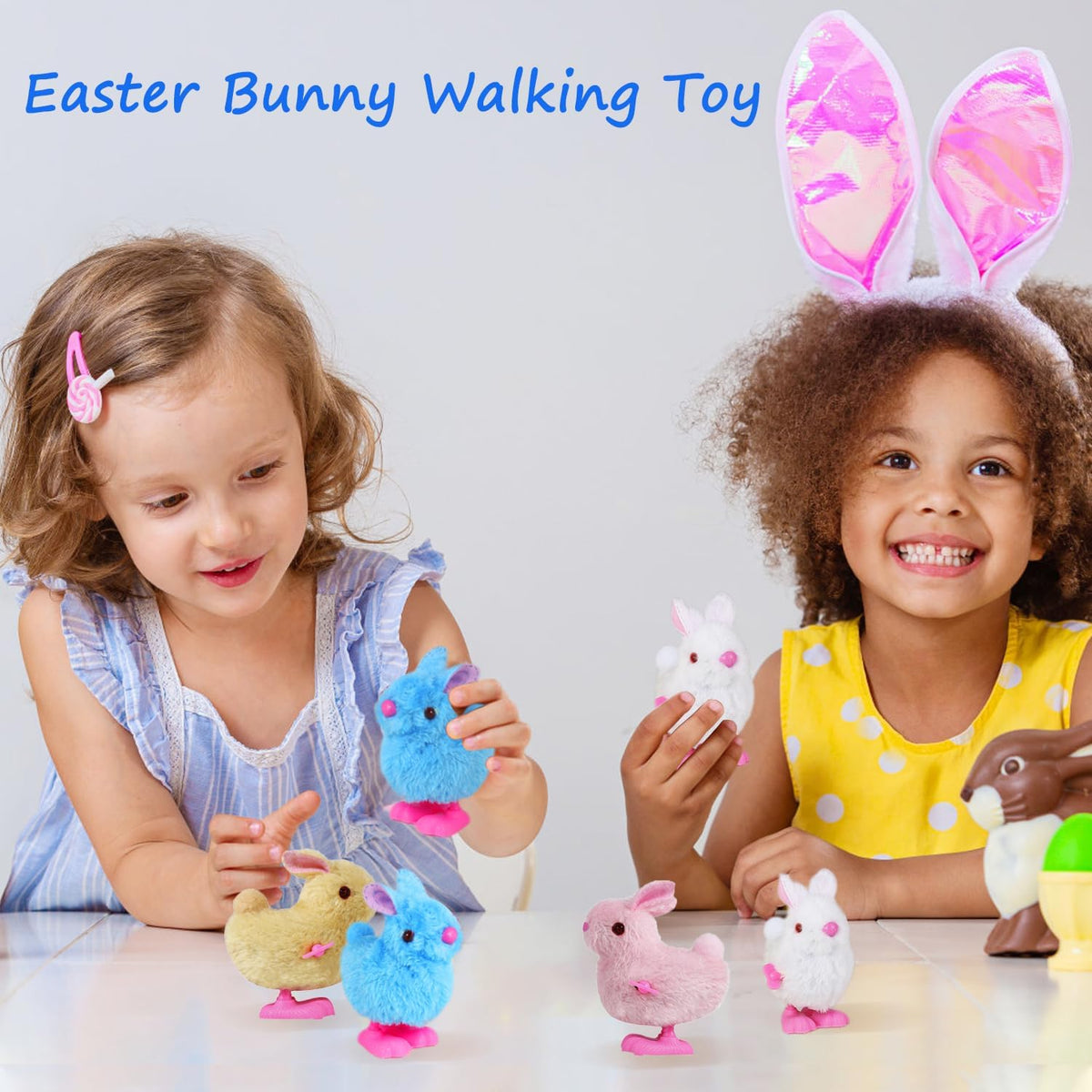 Chick Bunny Wind up Toys for Kids, 4 PCS Clockwork Novelty Jumping Hopping Toy for Easter Egg Hunt Basket Stocking Party Birthday Gift