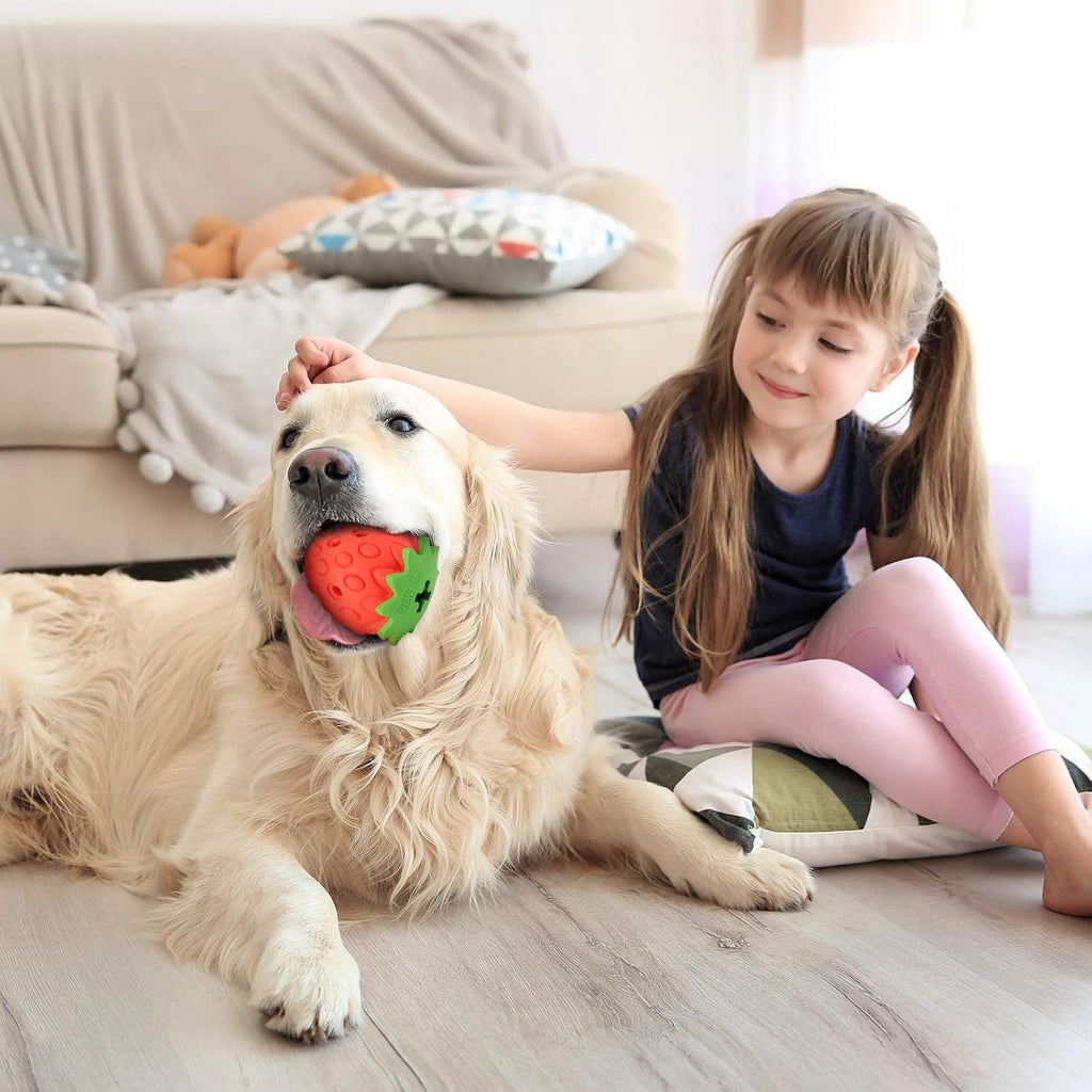 Strawberry Tough Dog Toys for Aggressive Chewers | Treat Dispensing Dog Toys | Dog Teething Chew Toy | Indestructible Durable Puppy Toy for Medium Large Dogs