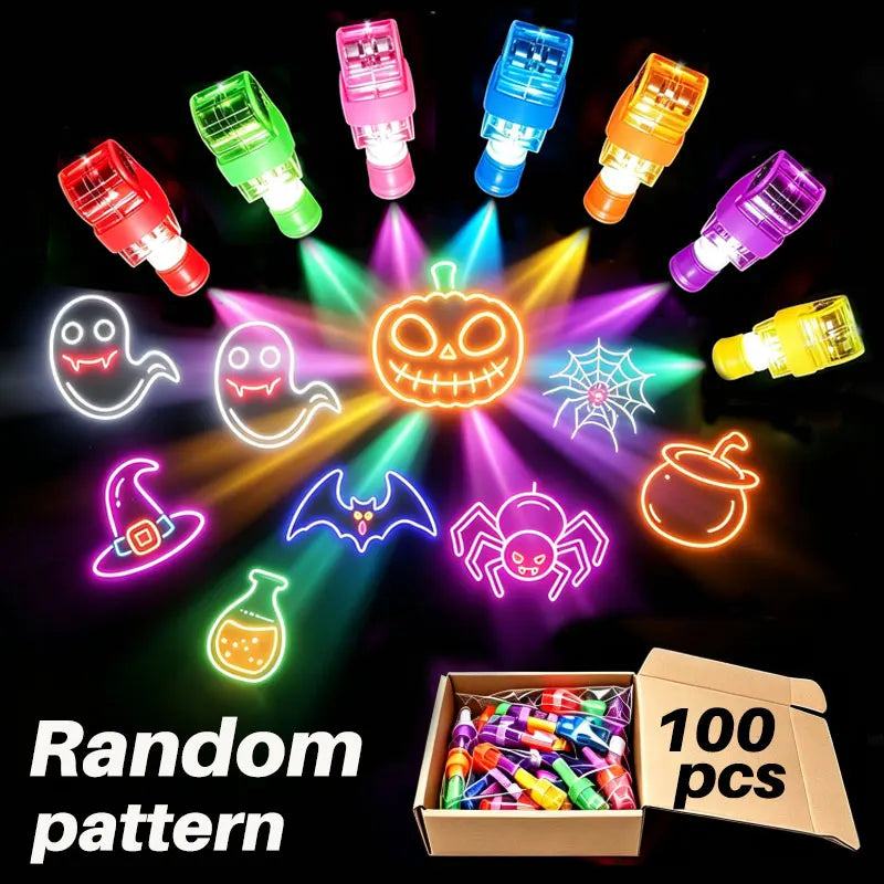 40/100PCS Halloween LED Light up Finger Lights Projection Glow Finger Rings Glow in the Dark Trick‑Or‑Treat Party Decor