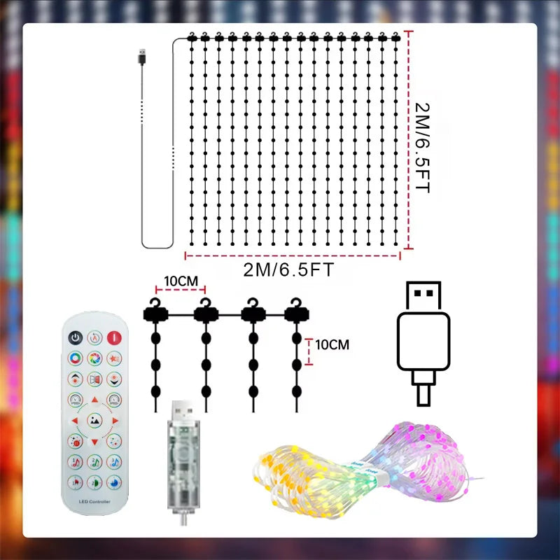 1/2PCS Smart LED Curtain Lights LED Fairy Lights App Control Music Sync DIY Pattern Waterproof for Indoor Outdoor Party Decor