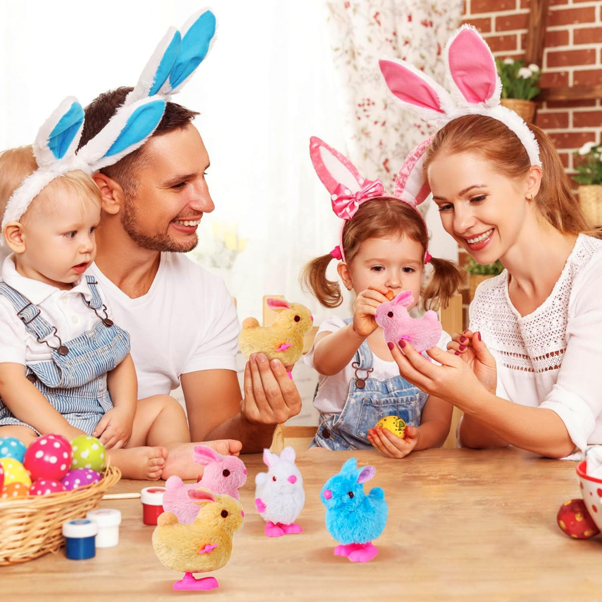 Chick Bunny Wind up Toys for Kids, 4 PCS Clockwork Novelty Jumping Hopping Toy for Easter Egg Hunt Basket Stocking Party Birthday Gift